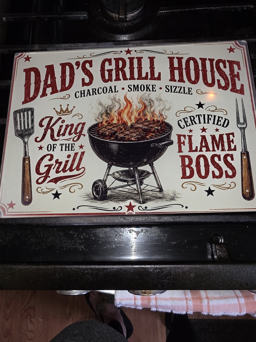 Vintage BBQ Kitchen Decor, King of the Grill Gift for Dad